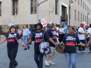 UAW members & allies marching in the "Jobs, Justice, & Peace" protest August 2010, Detroit