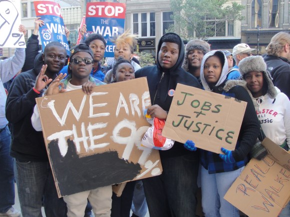 Youth and students march in Milwaukee against banks Oct. 15.