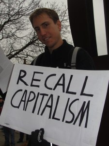 Protester at 'Jobs Not Cuts' rally at the Wisconsin Manufacturers & Commerce (WMC) Nov. 19, Madison.