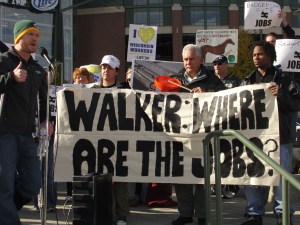 Dozens protest Scott Walker at Lambeau Field Nov. 1.