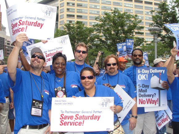 Postal workers and allies march in Detroit August 2010.