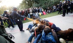 Police repeatedly douse students with pepper spray at the University of California Davis Nov. 18, 2011.