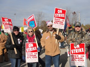 Striking Machinists Local 516 members marching with thousands of their sisters and brothers in Manitowoc, WI Dec. 10, 2011.