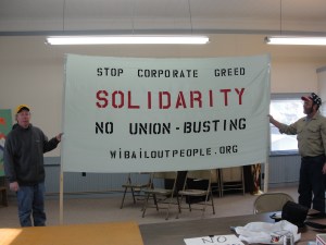 Members Of Machinists Local 516 & Supporters At The Union's Strike Headquarters Preparing For Dec. 10 Solidarity March & Rally in Manitowoc. 