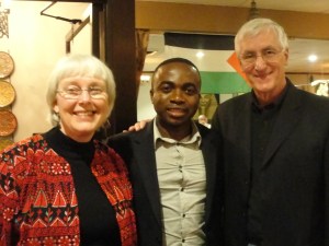 Dr. Luther Castillo of Honduras with the parents of Rachel Corrie in Madison March 18, 2012 [Photo: WI BOPM]