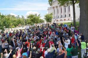 Solidarity Singers and Supporters on lawn at the State Capitol in Madison July 29, 2013.