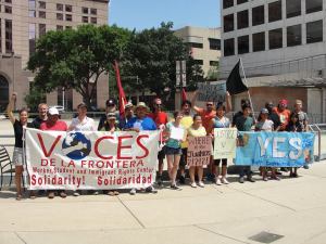 YES and Voces members gather before their march to join the Justice 4 Trayvon Martin protest at the Federal Courthouse in Milwaukee July 20.