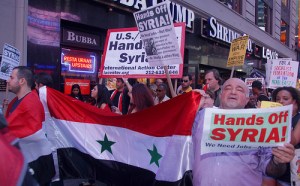 Syrians and their supporters demand "Hands Off Syria" August 29, 2013 in New York City.