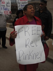 Protest outside Berrien County Courthouse in St. Joseph, Michigan after Rev. Pinkney's unjust sentencing [Photo: WI BOPM]