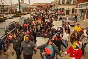 Low-wage workers and their supporters demanding $15 and a union at Bayshore Mall December 4, 2014.