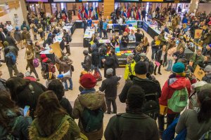 Hundreds of students rally in the Student Union at UW-Milwaukee Feb. 4  [Photo: Joe Brusky].