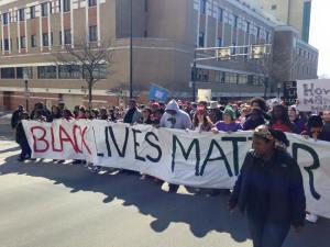 Hundreds Rrally for ‪#‎justice4tony‬ from Madison Police Department central district to Williamson at where Tony Robinson was killed by Madison police March 6, 2015 [Photo: Ferguson to Madison]
