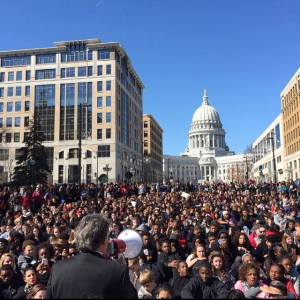 Youth and students occupy E. Washington Street in Madison March 9, 2015.