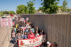 A citywide walkout against the undemocratic takeover of Milwaukee Public Schools converges on South Division High School June 1.
