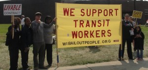 Members of Wisconsin Bail Out The People Movement, members of ATU Local 998 and their families on the work stoppage picket line July 2, 2015 in Milwaukee [Photo: WI BOPM] 