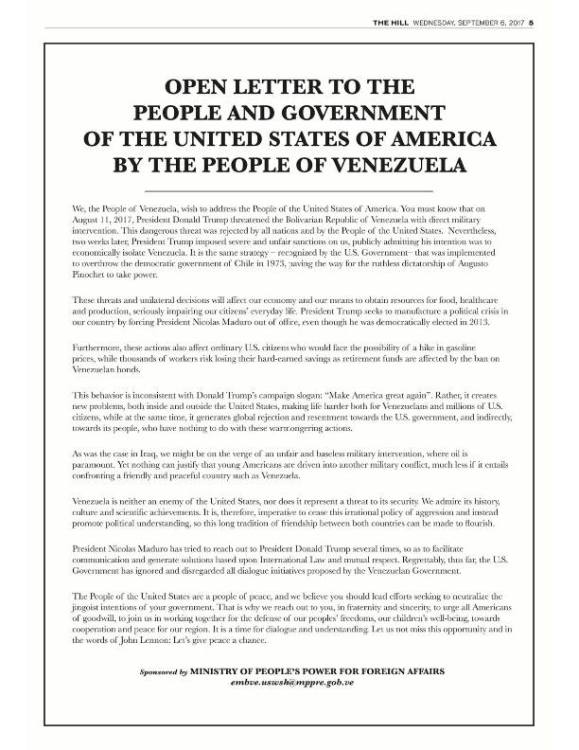Open Letter Venezuela September 2017