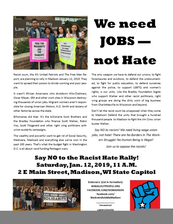 Stop Hate Rally Madison 1 12 19 Leaflet