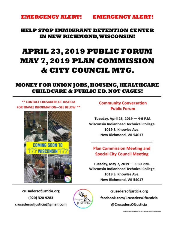 New Richmond WI Crusaders of Justicia Full Sheet April 23 May 7 2019