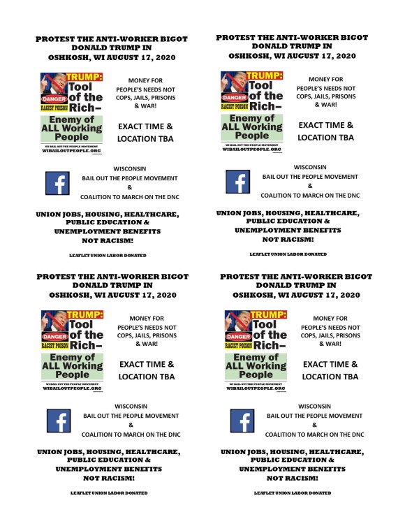 Anti Trump Protest Oshkosh WI LEAFLET August 17 2020