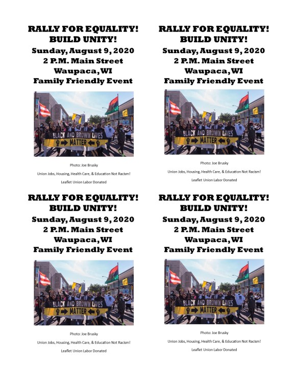 March For Equality Waupaca Quarter Sheet Leaflets August 9 2020